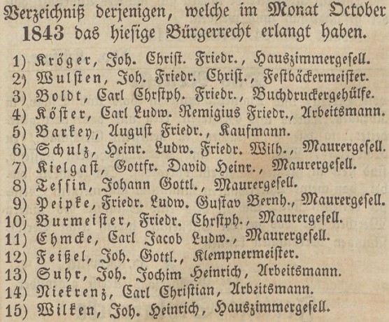 Verzeichniß Bürgerrecht v. Okt. 1843