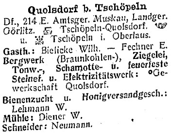 Quolsdorf bei Tschöpeln in Adressbuch aller Länder Schlesien 1912